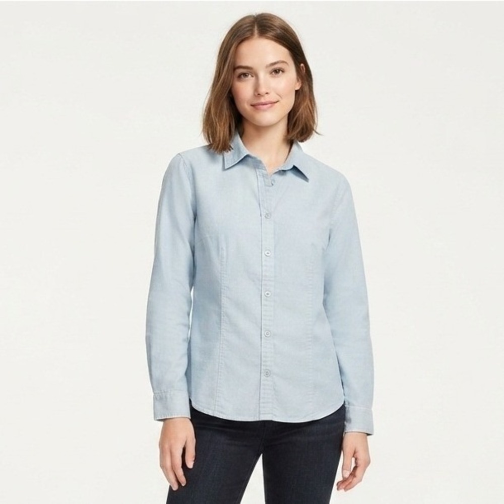 Talbot's Women's Button Down Long Sleeves Shirt Light Denim Corduroy 100%Cotton
